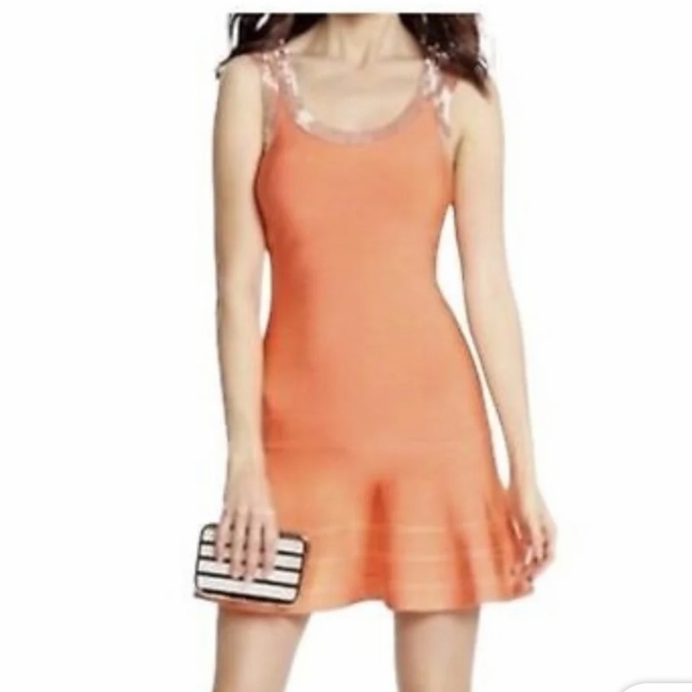 Marciano Coral Bodycon Dress with Silver Straps